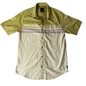 prAna Mens Large Shirt Button Up Green Short Sleeve Organic Cotton